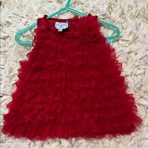 Look Bonnie Jean Vibrant Red Ruffled Dress Christmas Valentines Size 0-6 months